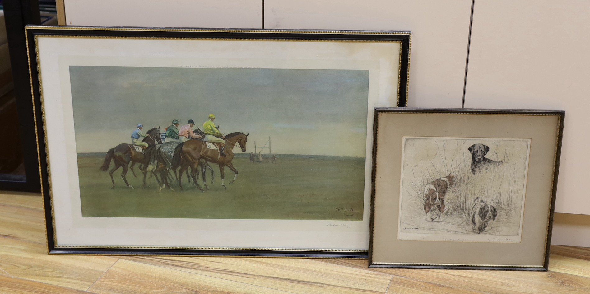After Alfred Munnings, a coloured print, 